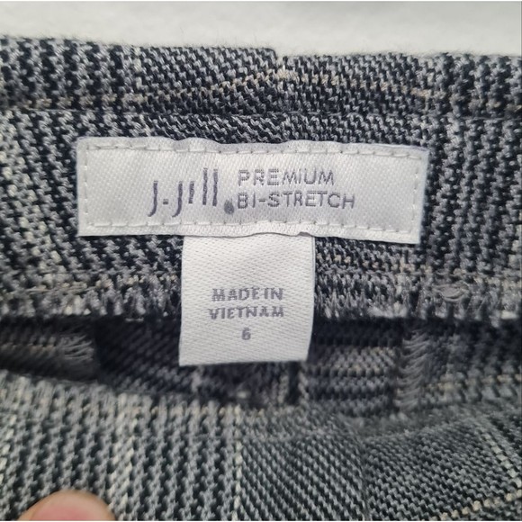 J. Jill Premium Grey Glen Check Plaid Bi-Stretch Elastic Waist Pull-on Pants 6 - Picture 2 of 16